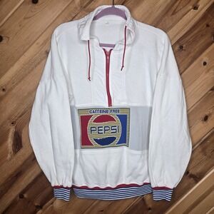 Vtg 90s Pepsi Caffeine Free Logo Retro Colors Block Large Sweatshirt Half Zip